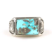 925 Ayar Gümüş Dikdörtgen Damarlı Turkuaz Taşlı Erkek Yüzük thumbnail 4