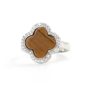 925 Ayar Gümüş Yonca Modeli Kaplan Gözü ve Zirkon Taşlı Yüzük thumbnail 4