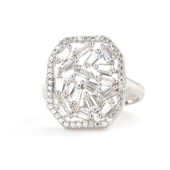 925 Ayar Gümüş Kare Model Baget Taşlı Yüzük thumbnail 4