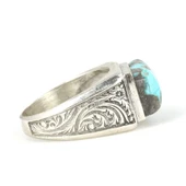 925 Ayar Gümüş Dikdörtgen Damarlı Turkuaz Taşlı Erkek Yüzük thumbnail 3