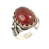 925 Ayar Gümüş Akik Taşlı Desenli Erkek Yüzüğü thumbnail 1