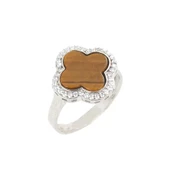 925 Ayar Gümüş Yonca Modeli Kaplan Gözü ve Zirkon Taşlı Yüzük thumbnail 1