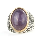 925 Ayar Gümüş Ametist Taşı Erkek Yüzüğü thumbnail 4