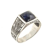 925 Ayar Gümüş Sentetik Safir Taşlı Erkek Yüzüğü thumbnail 1