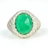 925 Ayar Gümüş Oval Zümrüt Taşlı Erkek Yüzük thumbnail 5