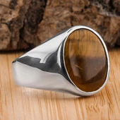 Oval Kaplangözü Taşlı Parlak 925 Ayar Gümüş Yüzük thumbnail 1