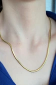 14 Ayar Yeşil Altın Kadın Balık Sırtı Zincir Kolye 3 mm - 8