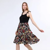 DRR Moda Çiçek Desenli Askılı Elbise - 1
