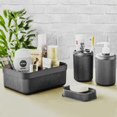Hometarz 4 lü Plastik Banyo Seti Fırçalık Sabunluk Organizer - 1