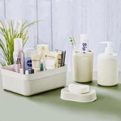 Hometarz 4 lü Plastik Banyo Seti Fırçalık Sabunluk Organizer - 4