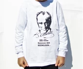 salarticaret uzun kollu beyaz atatürk tişört ünisex model - 1