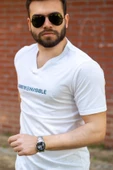 Beyaz Invisible Yazılı Kısa Kollu V Yaka Erkek Tişört 20ETSHNVSB - 3