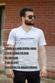 Beyaz Invisible Yazılı Kısa Kollu V Yaka Erkek Tişört 20ETSHNVSB - 4