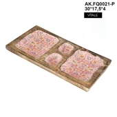 Vitale Şiva Çiçek Desenli Dekoratif Pembe Tepsi AK.FQ0021-P - 1