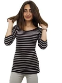 Kahverengi Çizgili Kolları Düğmeli Tişört thumbnail 1