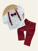 Derin Bebe Papyonlu Pantolon Askılı Gömlekli Takım Bordo - 2