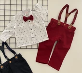 Derin Bebe Papyonlu Pantolon Askılı Gömlekli Takım Bordo - 1