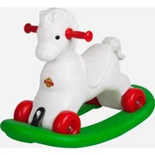 Moli Toys Salllanan Yeşil Kızaklı (Sökülür) Beyaz Kırmızı Tekerli At thumbnail 5