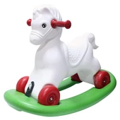 Moli Toys Salllanan Yeşil Kızaklı (Sökülür) Beyaz Kırmızı Tekerli At thumbnail 3