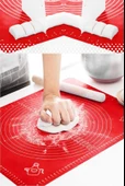 Tilbe Home Silikon Hamur Matı Hamur Açma Pasta Fırın Altlığı Matı Ölçülü Hamur Yoğurma Kırmızı Orta Boy 50X40 - 3