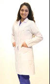 Doktor Hemşire Bayan Uzun Boy Gömlek Yaka Beyaz Önlük XS - 3