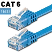 IRENIS CAT6 Kablo Yassı Ethernet Network Lan Ağ İnternet Kablosu  3 Metre Mavi - 4
