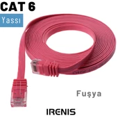 IRENIS CAT6 Kablo Yassı Ethernet Network Lan Ağ İnternet Kablosu  15 Metre Fuşya - 1