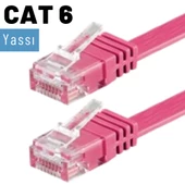 IRENIS CAT6 Kablo Yassı Ethernet Network Lan Ağ İnternet Kablosu  15 Metre Fuşya - 4