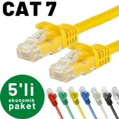 5 adet IRENIS CAT7 Kablo Ethernet Network İnternet LAN Kablosu   7.50 Metre Sarı - 1
