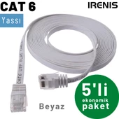 5 adet IRENIS CAT6 Kablo Yassı Ethernet Network Lan Ağ Kablosu  1 Metre Beyaz - 1