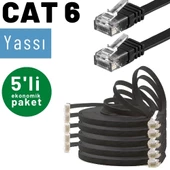 5 adet IRENIS CAT6 Kablo Yassı Ethernet Network Lan Ağ Kablosu  10 Metre Siyah - 2