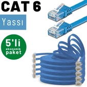 5 adet IRENIS CAT6 Kablo Yassı Ethernet Network Lan Ağ Kablosu  1 Metre Mavi - 2