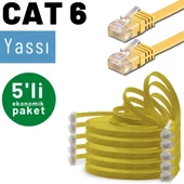 5 adet IRENIS CAT6 Kablo Yassı Ethernet Network Lan Ağ Kablosu  2 Metre Sarı - 2