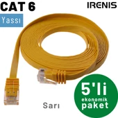 5 adet IRENIS CAT6 Kablo Yassı Ethernet Network Lan Ağ Kablosu  2 Metre Sarı - 1