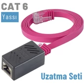 IRENIS CAT6 Kablo Uzatma Seti, Yassı Ethernet Kablo ve Ekleyici  10 Metre Fuşya - 1