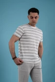 SLİMFİT ÇİZGİLİ ÖRME KUMAŞ ERKEK T-SHİRT - 12