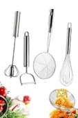 Tilbe Home Çelik Çırpıcı Tel Servis Seti Kepçe Kevgir Süzgeç Metal Patates Soyacağı Basmalı Yumurta Çırpıcısı - 1