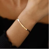 3 mm Enli 14 Ayar Altın Ezme Bileklik thumbnail 2