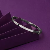 Vidalı Beyaz Kelepçe Altın Bilezik - 6