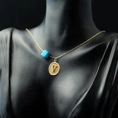 V Harfi Oval Altın Kolye thumbnail 2