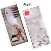 Tüy Divit Kalem Mürekkep 7 li Pirinç Set Cren Kuşu Desenli - 7