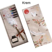 Tüy Divit Kalem Mürekkep 7 li Pirinç Set Cren Kuşu Desenli - 8