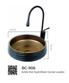 Pure Aztek Siyah/Bakır Tezgah Üstü Lavabo Bc-906 - 2