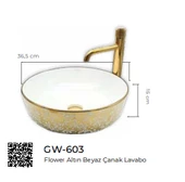 Pure Flower Gold White Tezgah Üstü Çanak Lavabo Gw-603 - 2