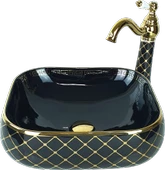 Pure Geometrik Siyah Gold Tezgah Üstü Çanak Lavabo Gb-523 - 1