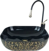 Pure Marble Parlak Siyah Gold Tezgah Üstü Çanak Lavabo Tr-129 - 1