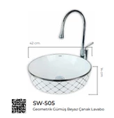 Pure Geometrik Beyaz Gümüş Çanak Lavabo Sw-505 - 2
