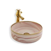 Lena Tezgah Üstü Lavabo Pembe&Gold E-7025 - 1