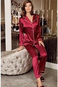 Perin1030 Bordo Saten Yakalı Pijama Takımı - 2