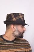 Erkek Ekose Desenli Fötr Şapka Siyah 5111 thumbnail 3
